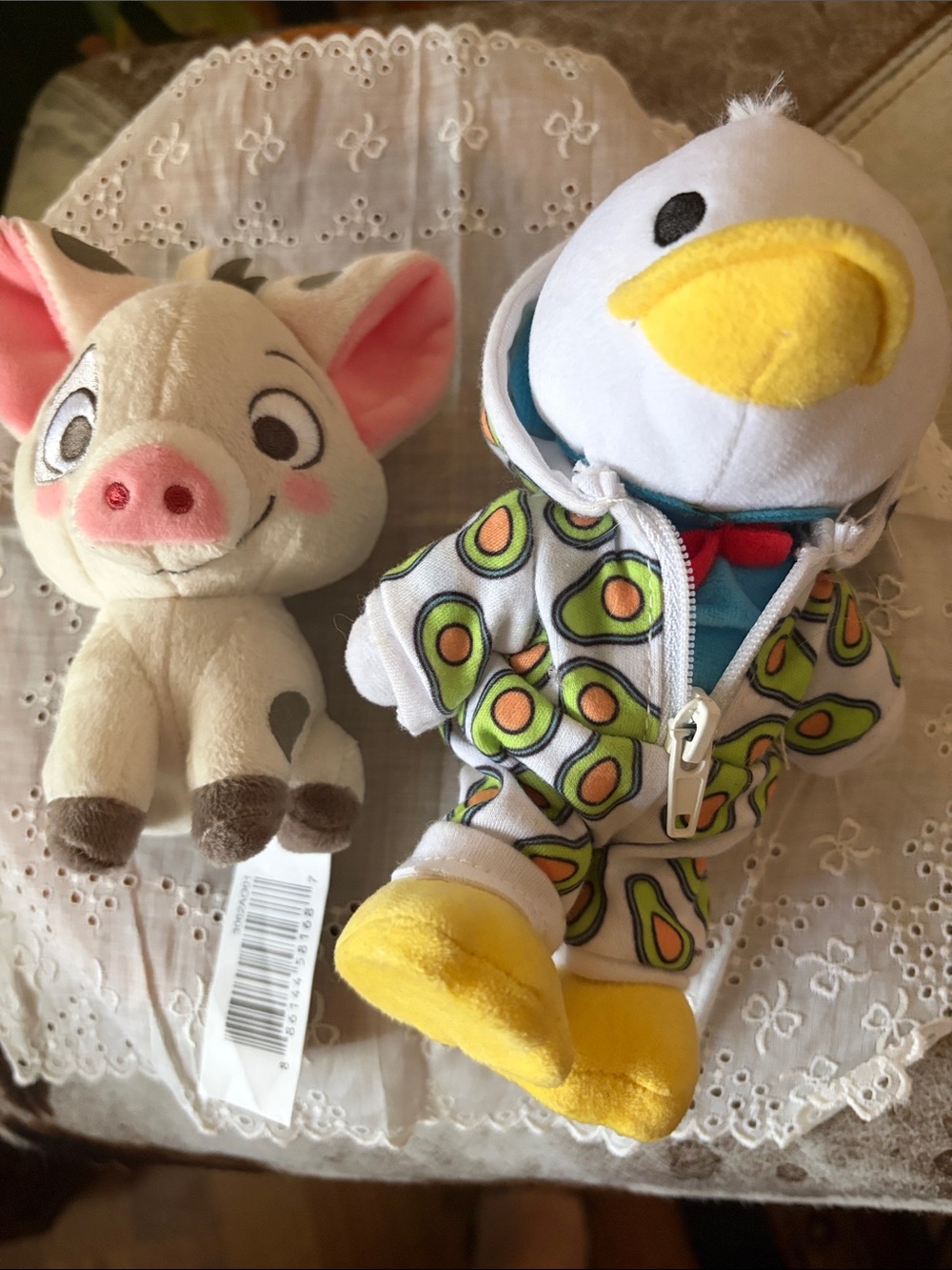 Disney Plush Duck in White & Yellow with Avocado Hoodie